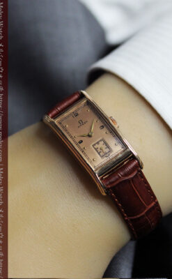 特別感溢れる オメガのローズ色の縦長アンティーク腕時計 【1943年製】-W1579-21