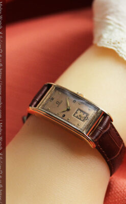 特別感溢れる オメガのローズ色の縦長アンティーク腕時計 【1943年製】-W1579-22