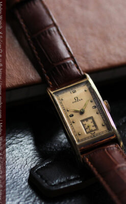 特別感溢れる オメガのローズ色の縦長アンティーク腕時計 【1943年製】-W1579-3