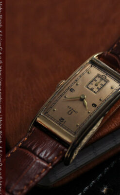 特別感溢れる オメガのローズ色の縦長アンティーク腕時計 【1943年製】-W1579-8