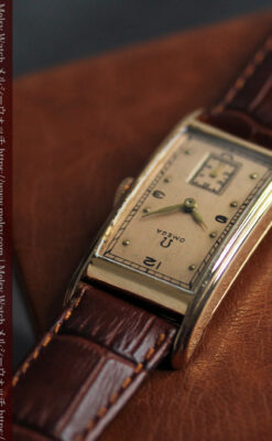 特別感溢れる オメガのローズ色の縦長アンティーク腕時計 【1943年製】-W1579-9