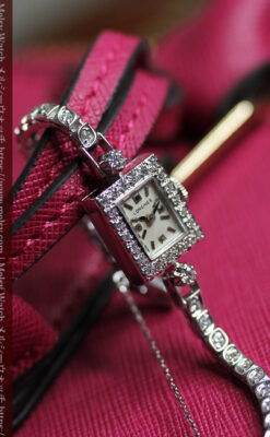 総金無垢ロンジンの女性用アンティーク腕時計 ダイヤモンド50石 【1960年頃】-W1580-1