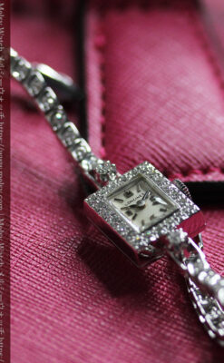 総金無垢ロンジンの女性用アンティーク腕時計 ダイヤモンド50石 【1960年頃】-W1580-13