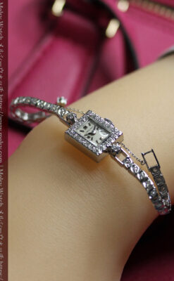 総金無垢ロンジンの女性用アンティーク腕時計 ダイヤモンド50石 【1960年頃】-W1580-19