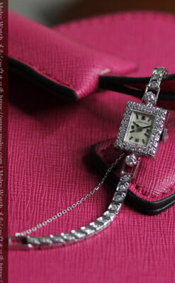 総金無垢ロンジンの女性用アンティーク腕時計 ダイヤモンド50石 【1960年頃】-W1580-9