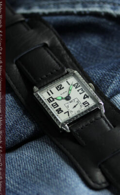 100年の味を楽しむ四角形 エルジンのアンティーク腕時計 【1925年頃】-W1585-10