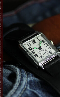 100年の味を楽しむ四角形 エルジンのアンティーク腕時計 【1925年頃】-W1585-12