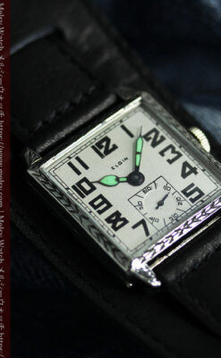100年の味を楽しむ四角形 エルジンのアンティーク腕時計 【1925年頃】-W1585-6
