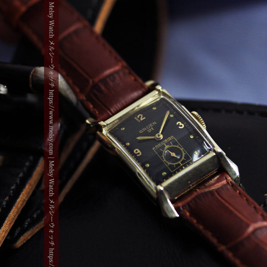 グリュエン 黒文字盤の渋さの光るアンティーク腕時計 【1945年頃】-W1593-1