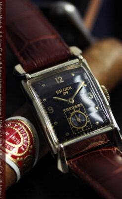 グリュエン 黒文字盤の渋さの光るアンティーク腕時計 【1945年頃】-W1593-12