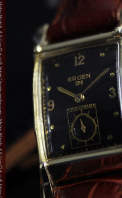 グリュエン 黒文字盤の渋さの光るアンティーク腕時計 【1945年頃】-W1593-5