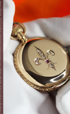 フルール・ド・リス 14金無垢ウォルサムのアンティーク懐中時計 【1893年頃】ダイヤ&ルビー-P2342-18