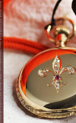 フルール・ド・リス 14金無垢ウォルサムのアンティーク懐中時計 【1893年頃】ダイヤ&ルビー-P2342-7