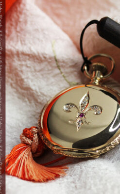 フルール・ド・リス 14金無垢ウォルサムのアンティーク懐中時計 【1893年頃】ダイヤ&ルビー-P2342-8