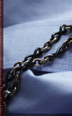 ニエロ・黒金装飾 ロンジンの銀無垢アンティーク懐中時計【1902年製】チェーン付き-P2344-14