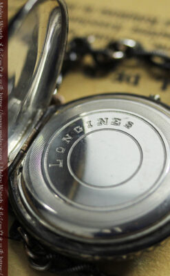 ニエロ・黒金装飾 ロンジンの銀無垢アンティーク懐中時計【1902年製】チェーン付き-P2344-21