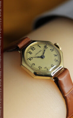 ロンジン金色の八角形 14金無垢アンティーク腕時計 【1926年頃】-W1596-17