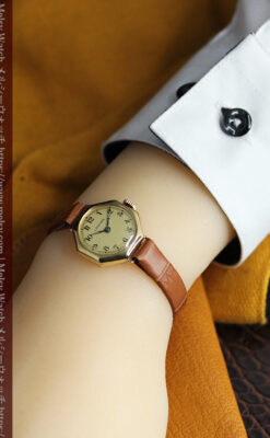 ロンジン金色の八角形 14金無垢アンティーク腕時計 【1926年頃】-W1596-19