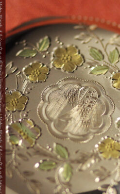 黄色の花と緑の葉 エルジンのアンティーク懐中時計 【1904年頃】-P2346-1