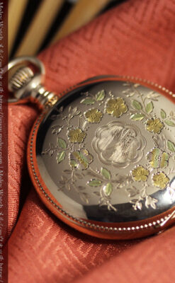 黄色の花と緑の葉 エルジンのアンティーク懐中時計 【1904年頃】-P2346-11
