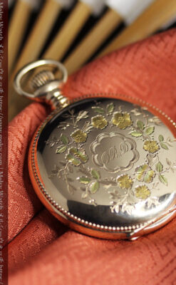 黄色の花と緑の葉 エルジンのアンティーク懐中時計 【1904年頃】-P2346-12