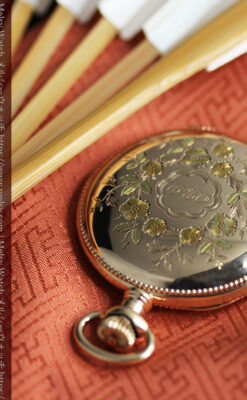 黄色の花と緑の葉 エルジンのアンティーク懐中時計 【1904年頃】-P2346-15