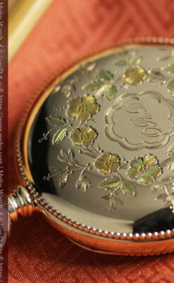 黄色の花と緑の葉 エルジンのアンティーク懐中時計 【1904年頃】-P2346-16