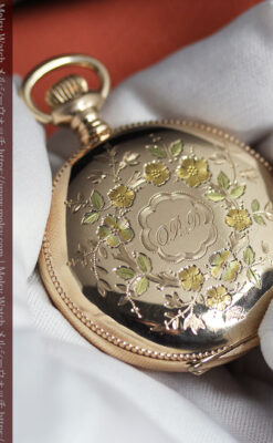 黄色の花と緑の葉 エルジンのアンティーク懐中時計 【1904年頃】-P2346-18