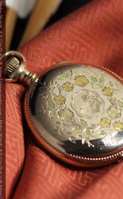 黄色の花と緑の葉 エルジンのアンティーク懐中時計 【1904年頃】-P2346-2