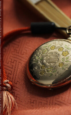 黄色の花と緑の葉 エルジンのアンティーク懐中時計 【1904年頃】-P2346-5