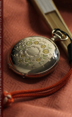 黄色の花と緑の葉 エルジンのアンティーク懐中時計 【1904年頃】-P2346-6