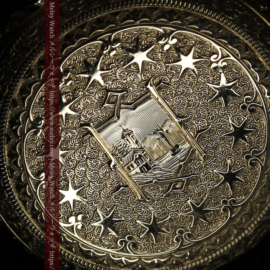 24の星が輝くウォルサムの金無垢アンティーク懐中時計 【1890年頃】イニシャルS-P2347-1
