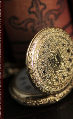 24の星が輝くウォルサムの金無垢アンティーク懐中時計 【1890年頃】イニシャルS-P2347-13