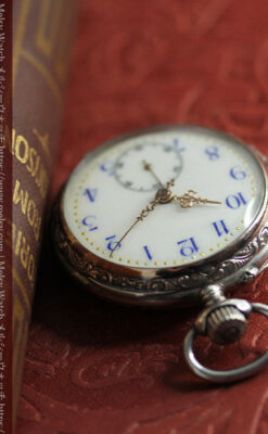 魅力的な無銘の銀無垢アンティーク懐中時計【1880年頃】-P2348-9