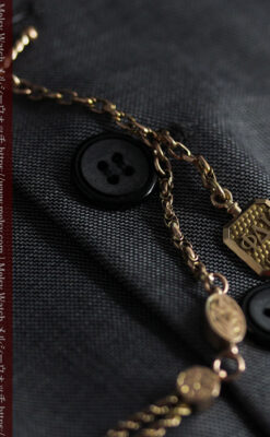 鍵巻き型の飾りと装飾の綺麗な金無垢アンティーク懐中時計チェーン-C0503-12