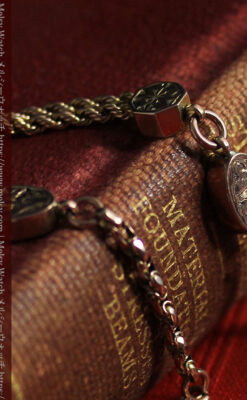 鍵巻き型の飾りと装飾の綺麗な金無垢アンティーク懐中時計チェーン-C0503-6