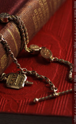 鍵巻き型の飾りと装飾の綺麗な金無垢アンティーク懐中時計チェーン-C0503-7