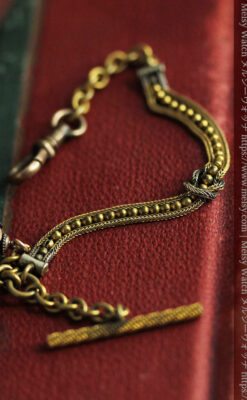 玉飾り付きの個性ある短めのアンティーク懐中時計チェーン-C0504-10