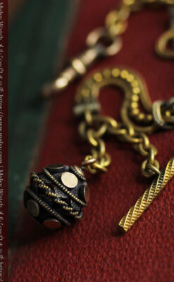 玉飾り付きの個性ある短めのアンティーク懐中時計チェーン-C0504-11