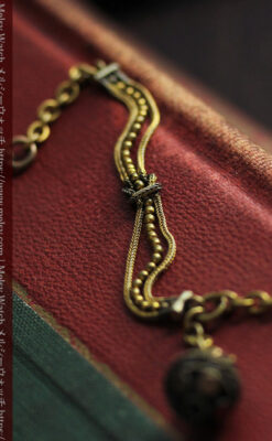 玉飾り付きの個性ある短めのアンティーク懐中時計チェーン-C0504-12