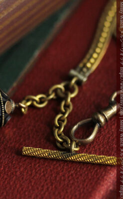 玉飾り付きの個性ある短めのアンティーク懐中時計チェーン-C0504-14