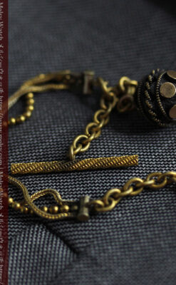 玉飾り付きの個性ある短めのアンティーク懐中時計チェーン-C0504-5