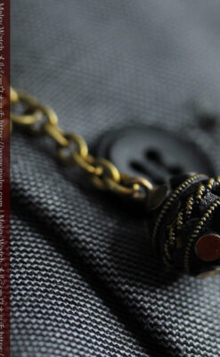 玉飾り付きの個性ある短めのアンティーク懐中時計チェーン-C0504-6