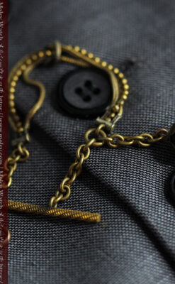 玉飾り付きの個性ある短めのアンティーク懐中時計チェーン-C0504-7