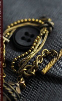 玉飾り付きの個性ある短めのアンティーク懐中時計チェーン-C0504-8