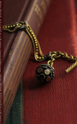 玉飾り付きの個性ある短めのアンティーク懐中時計チェーン-C0504-9