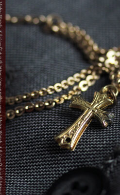 細身で短い懐中時計チェーンと小さな十字架・クロス-C0509-6
