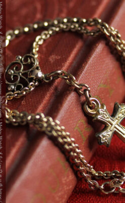 細身で短い懐中時計チェーンと小さな十字架・クロス-C0509-8