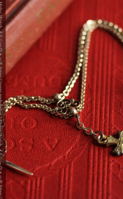 細身で短い懐中時計チェーンと小さな十字架・クロス-C0509-9