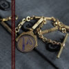 隠れフリーメイソンの回転飾り付きアンティーク懐中時計チェーン-C0510-1